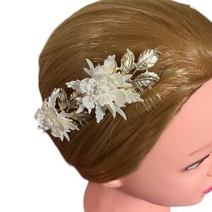 New Twigs & Honey x BHLDN 3D Floral Pearls Gold Headband w/Combs Headpc Wedding
